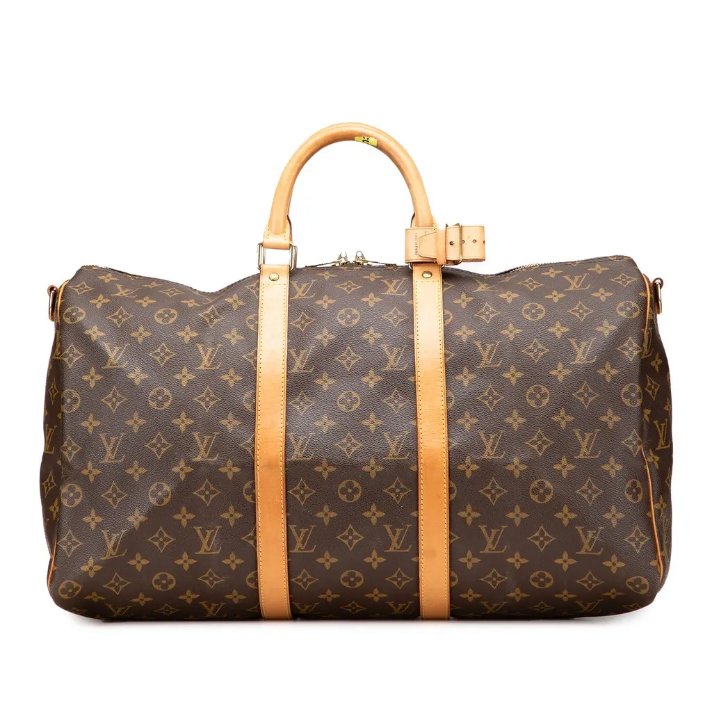 Louis Vuitton Monogram Keepall Bandouliere 50 Brown Canvas Good - Front View