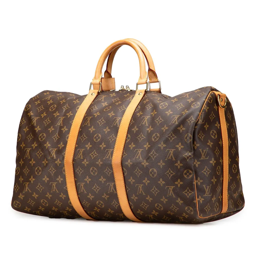 Louis Vuitton Monogram Keepall Bandouliere 50 Brown Canvas Good - Back View