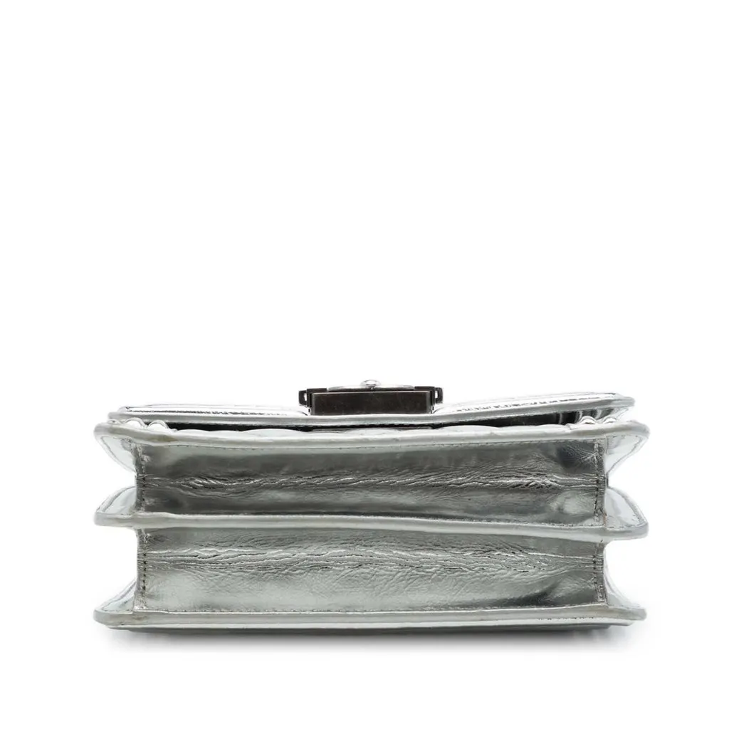 Chanel Quilted Metallic Calfskin North South Boy Flap Silver Leather Good - Inside View