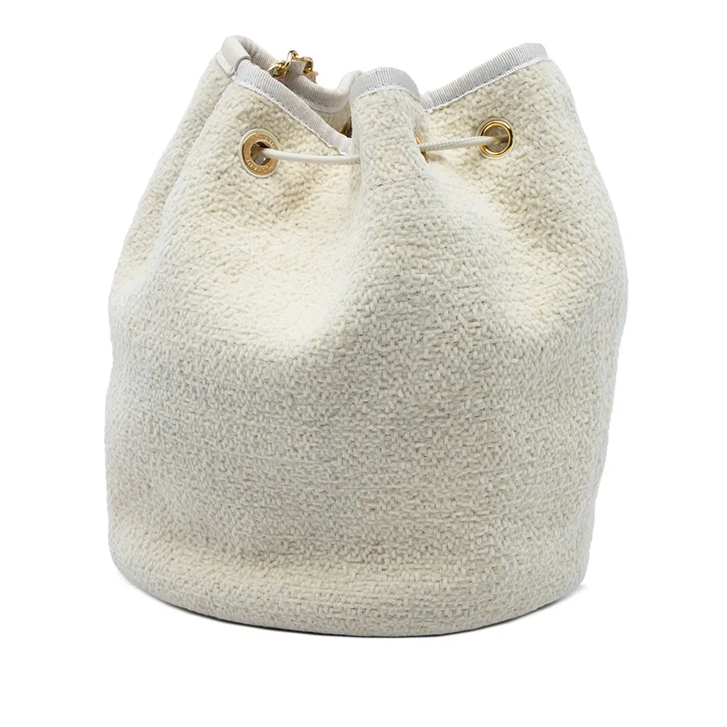 Chanel Small Tweed Deauville Drawstring Bucket Bag White Tweed Very good - Back View