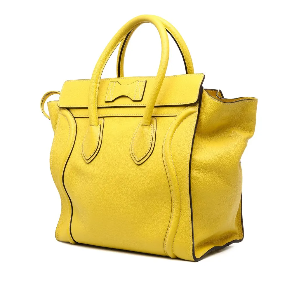 Celine Mini Drummed Calfskin Luggage Tote Yellow Leather Good - Back View