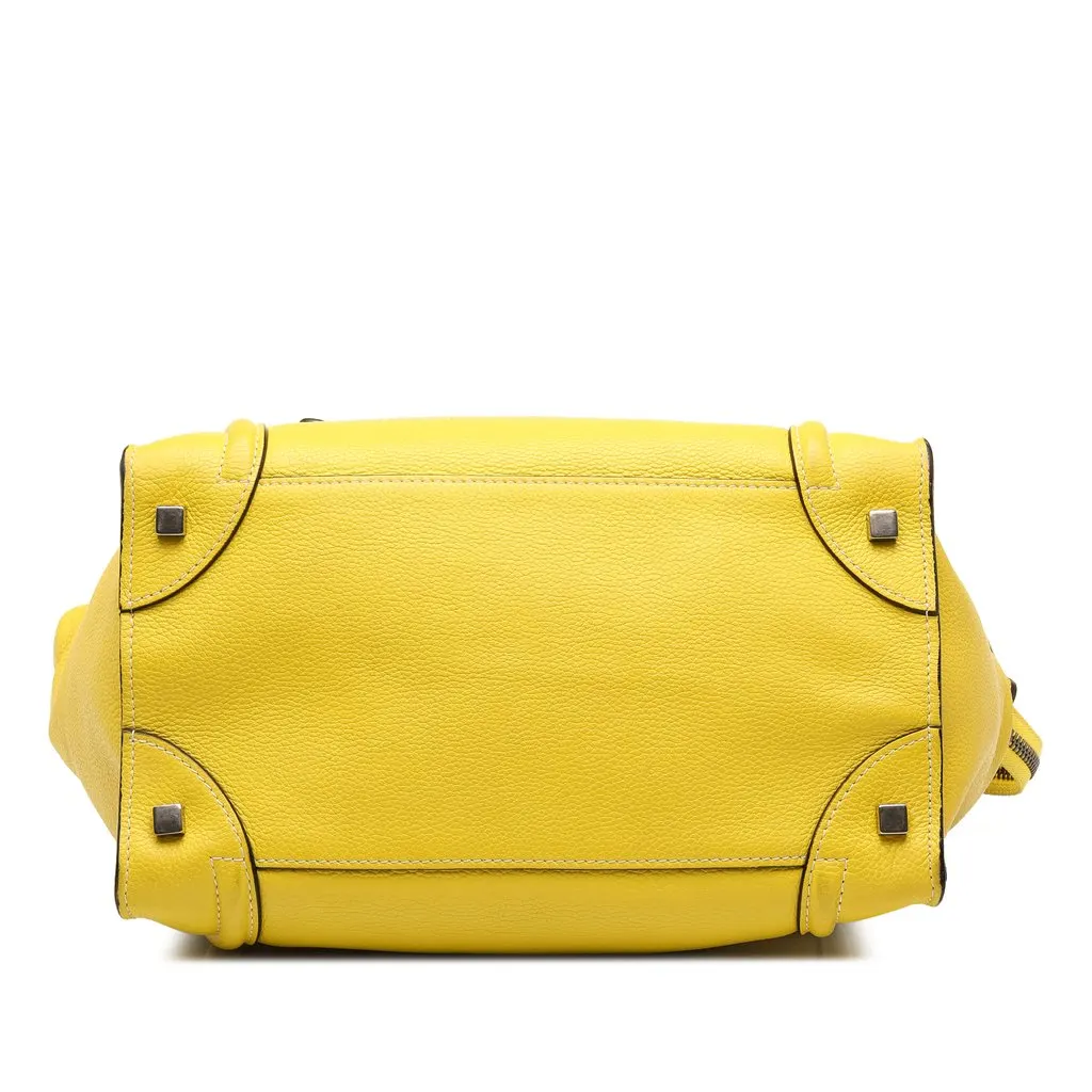 Celine Mini Drummed Calfskin Luggage Tote Yellow Leather Good - Inside View