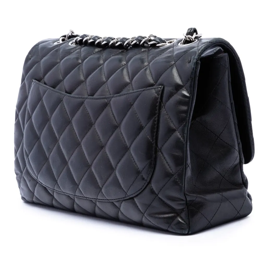 Chanel Jumbo Classic Lambskin Single Flap Black Leather Very good - Back View