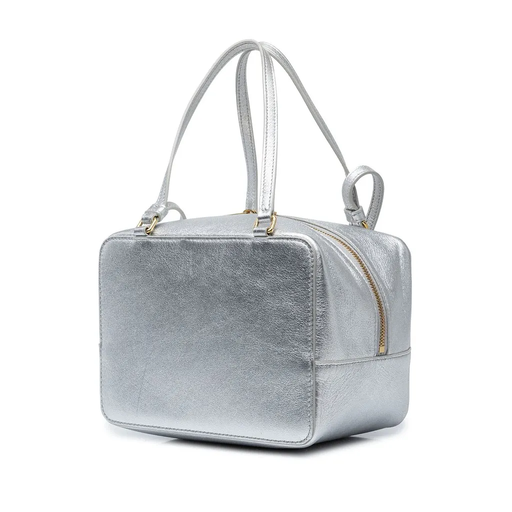 Celine Laminated Calfskin Cuir Triomphe Folded Cube Bag Silver Leather Very good - Back View