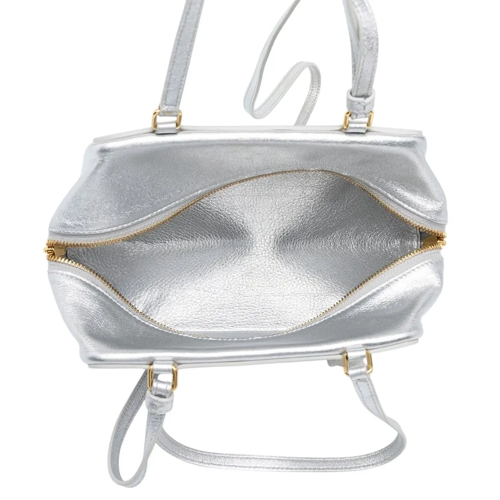 Celine Laminated Calfskin Cuir Triomphe Folded Cube Bag Silver Leather Very good - Model View