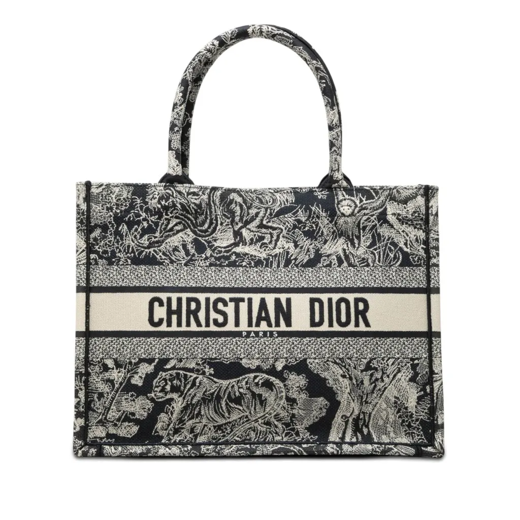 Dior Medium Canvas Embroidered Dioriviera Toile De Jouy Book Tote Blue Very good - Front View