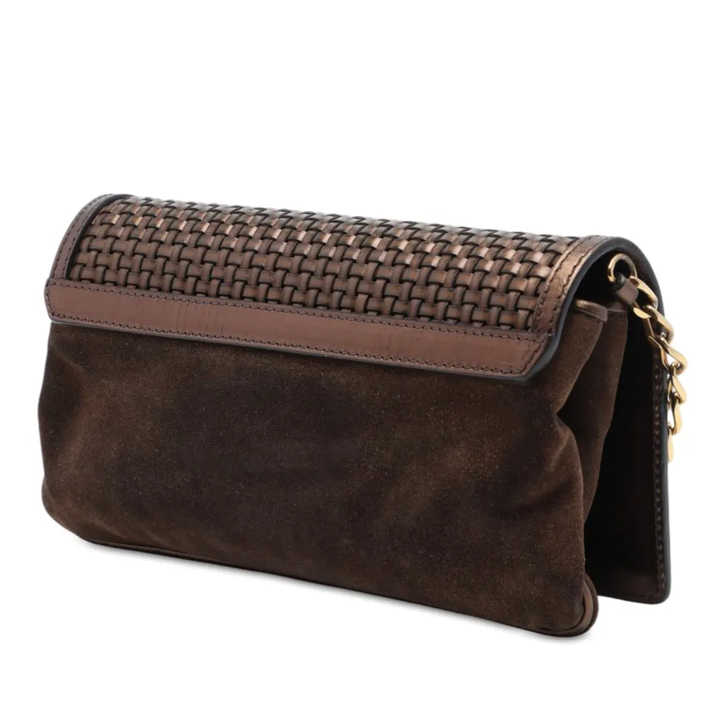 Burberry Metallic Woven Calfskin and Suede Flap Brown Leather Very good - Back View