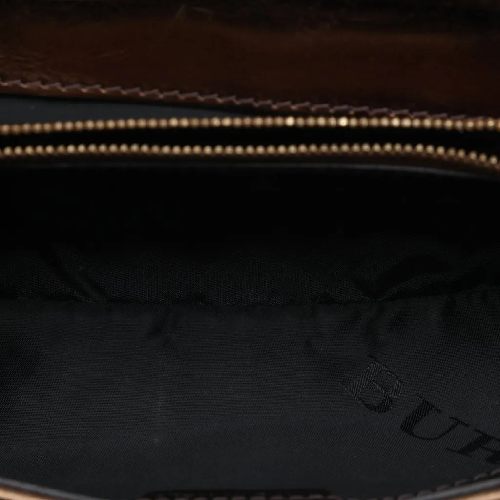 Burberry Metallic Woven Calfskin and Suede Flap Brown Leather Very good - Model View