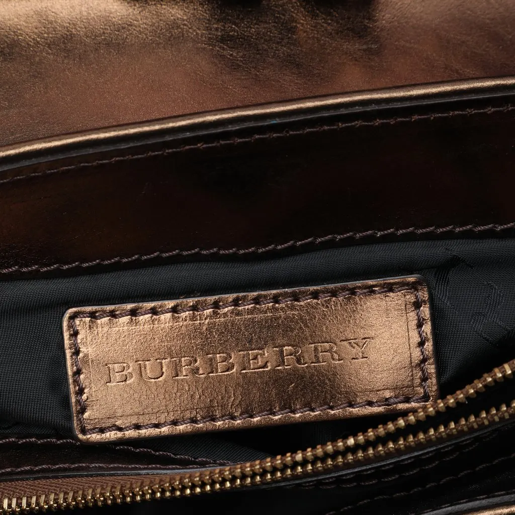Burberry Metallic Woven Calfskin and Suede Flap Brown Leather Very good - Box View