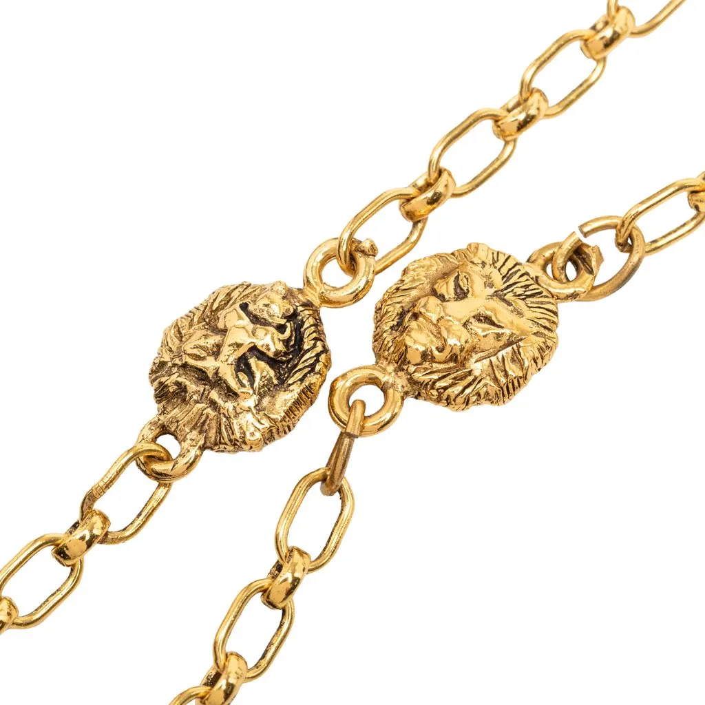 Chanel CC Gold Plated Lion Head Station Chain Long Necklace Gold Metal Very good - Back View