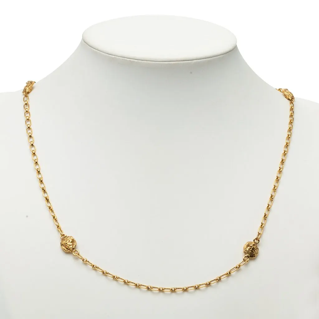 Chanel CC Gold Plated Lion Head Station Chain Long Necklace Gold Metal Very good - Box View