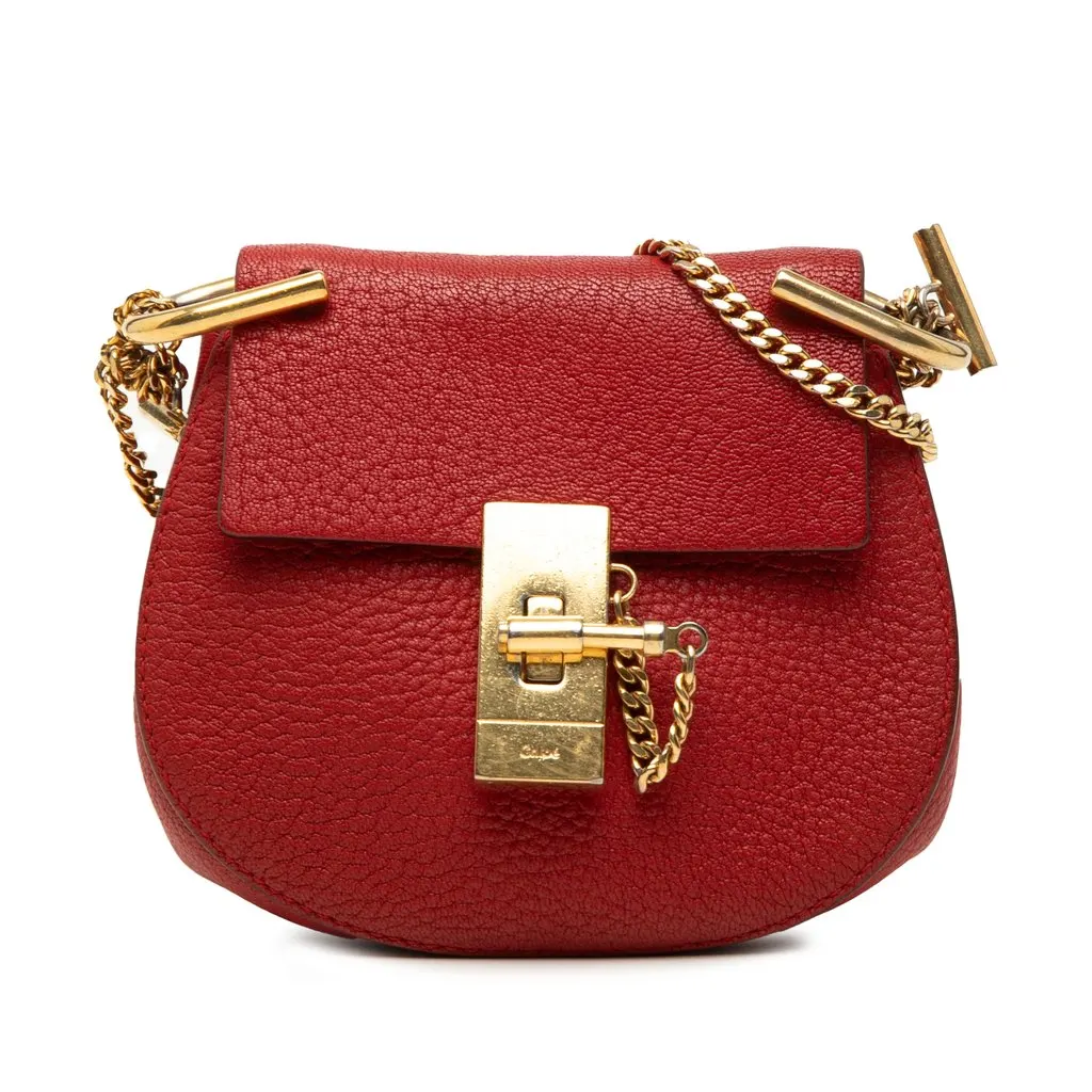 Chloé Nano Grained Lambskin Drew Crossbody Red Leather Very good - Front View