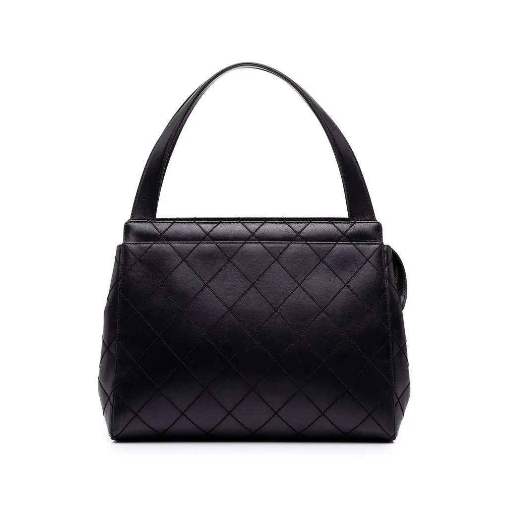 Chanel CC Stitched Lambskin Handbag Black Leather Very good - Front View