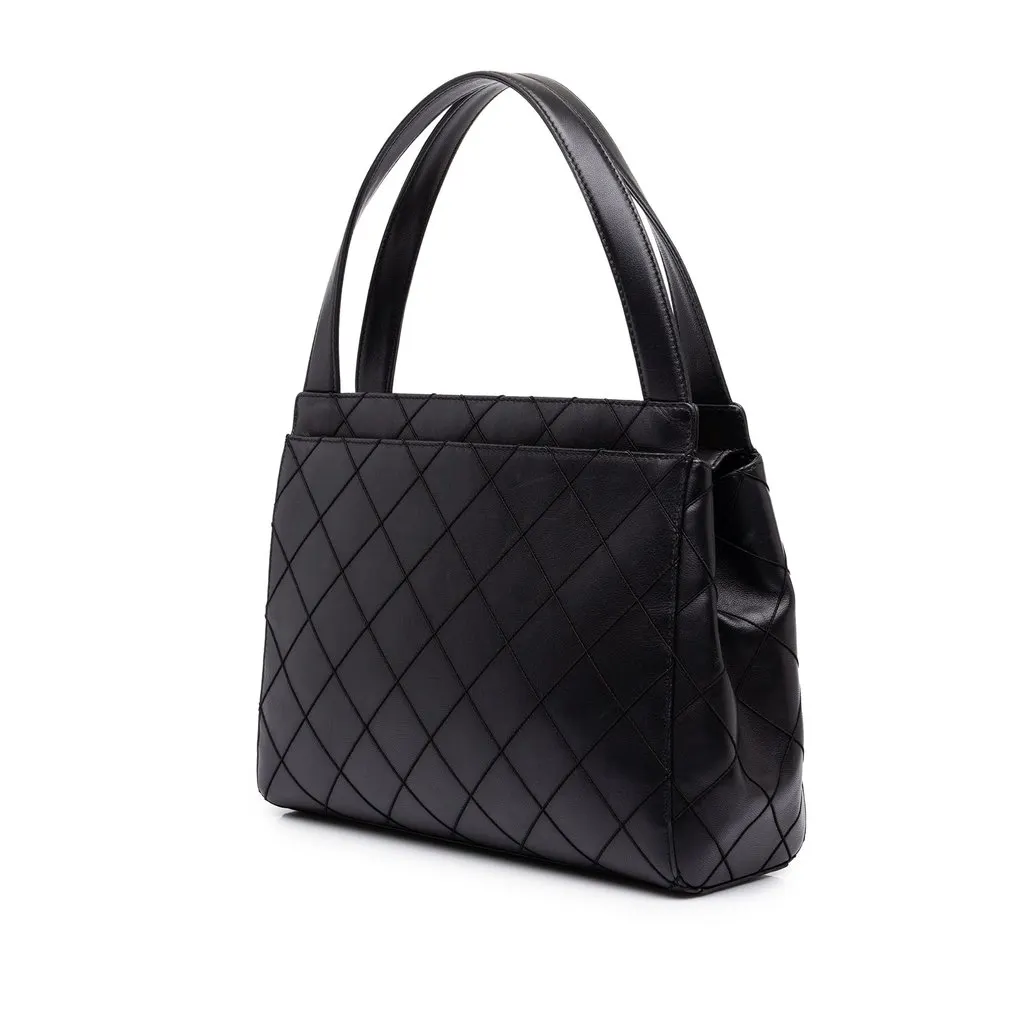 Chanel CC Stitched Lambskin Handbag Black Leather Very good - Back View