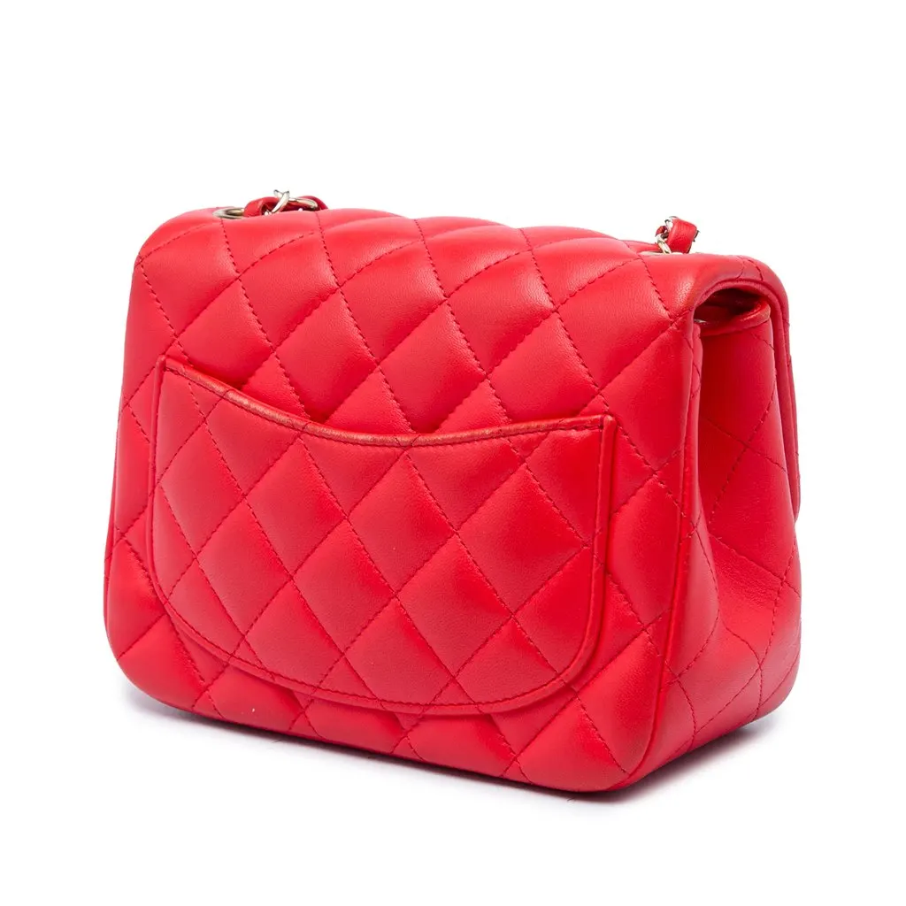Chanel Mini Square Classic Lambskin Single Flap Red Leather Very good - Back View