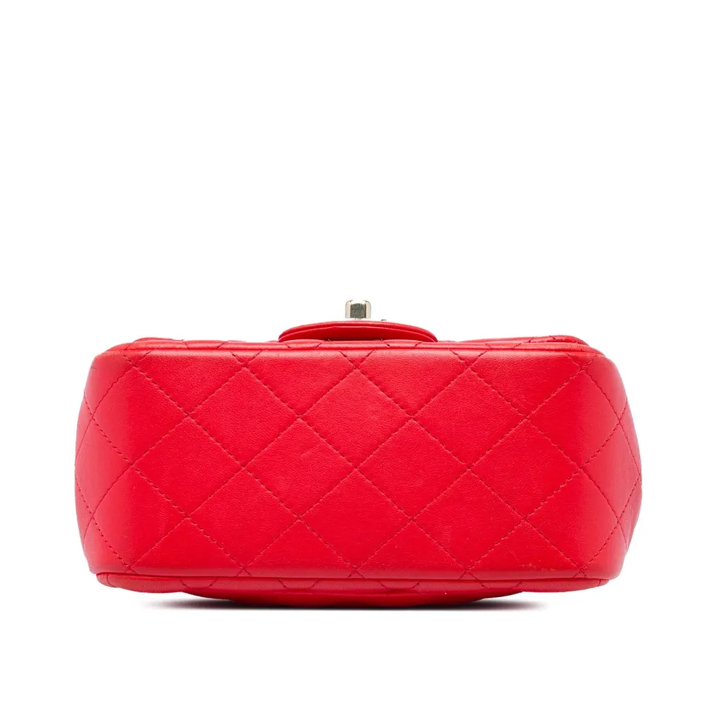 Chanel Mini Square Classic Lambskin Single Flap Red Leather Very good - Inside View