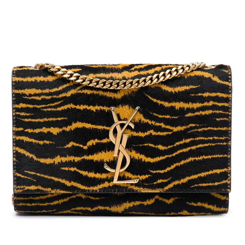 Saint Laurent Small Pony Hair Tiger Print Monogram Kate Crossbody Brown Very good - Front View