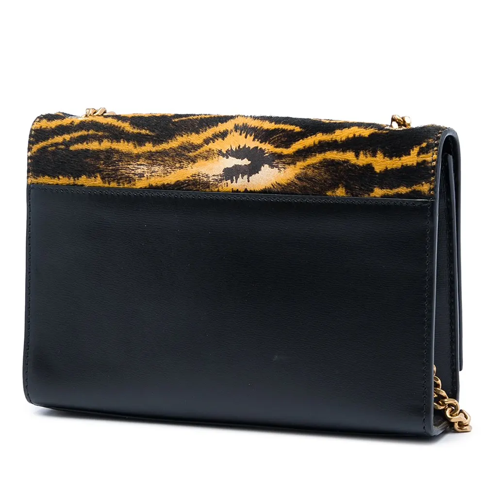 Saint Laurent Small Pony Hair Tiger Print Monogram Kate Crossbody Brown Very good - Back View
