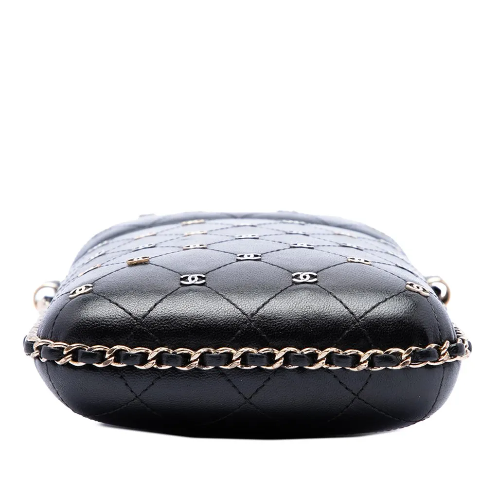 Chanel CC Quilted and Studded Lambskin Chain Around Phone Holder Black Leather Very good - Inside View