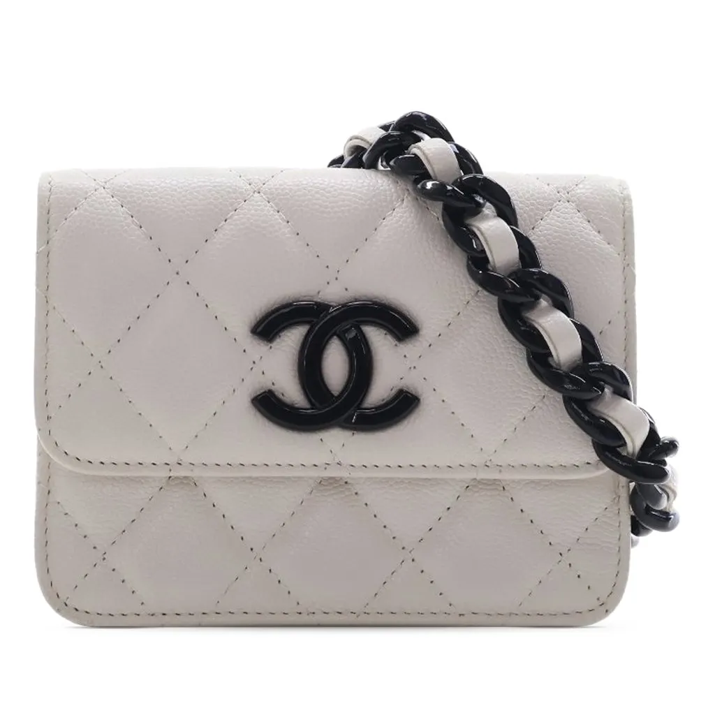 Chanel Quilted Caviar My Everything Belt Bag White Leather Very good - Front View
