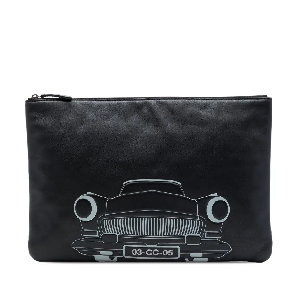 Chanel Large Printed Lambskin Cuba La Habana O Case Clutch Black Leather Very good - Front View