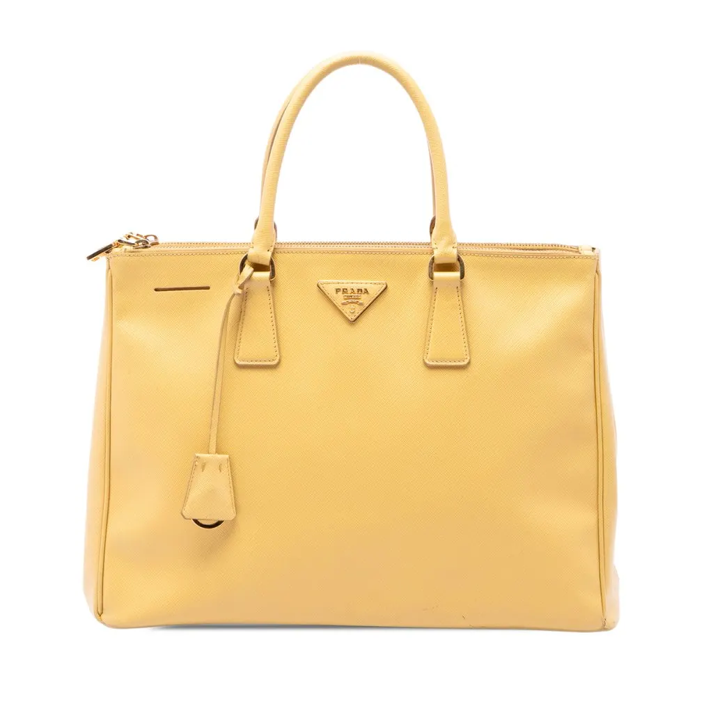 Prada Medium Saffiano Lux Galleria Double Zip Satchel Yellow Leather Very good - Front View