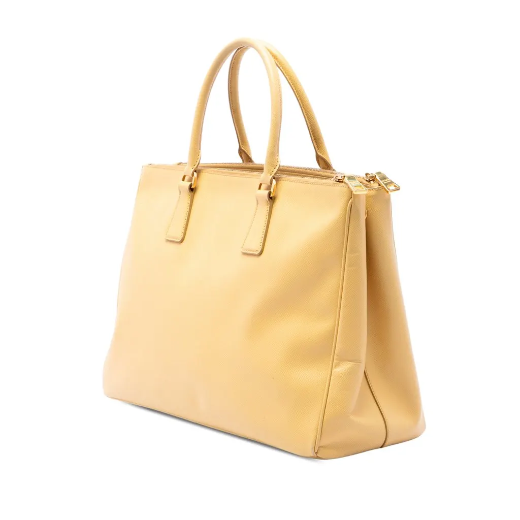 Prada Medium Saffiano Lux Galleria Double Zip Satchel Yellow Leather Very good - Back View