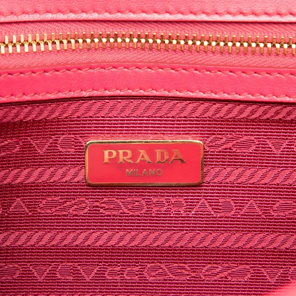 Prada Soft Calf Chevron Impunture Turn Lock Chain Crossbody Pink Leather Very good - Box View