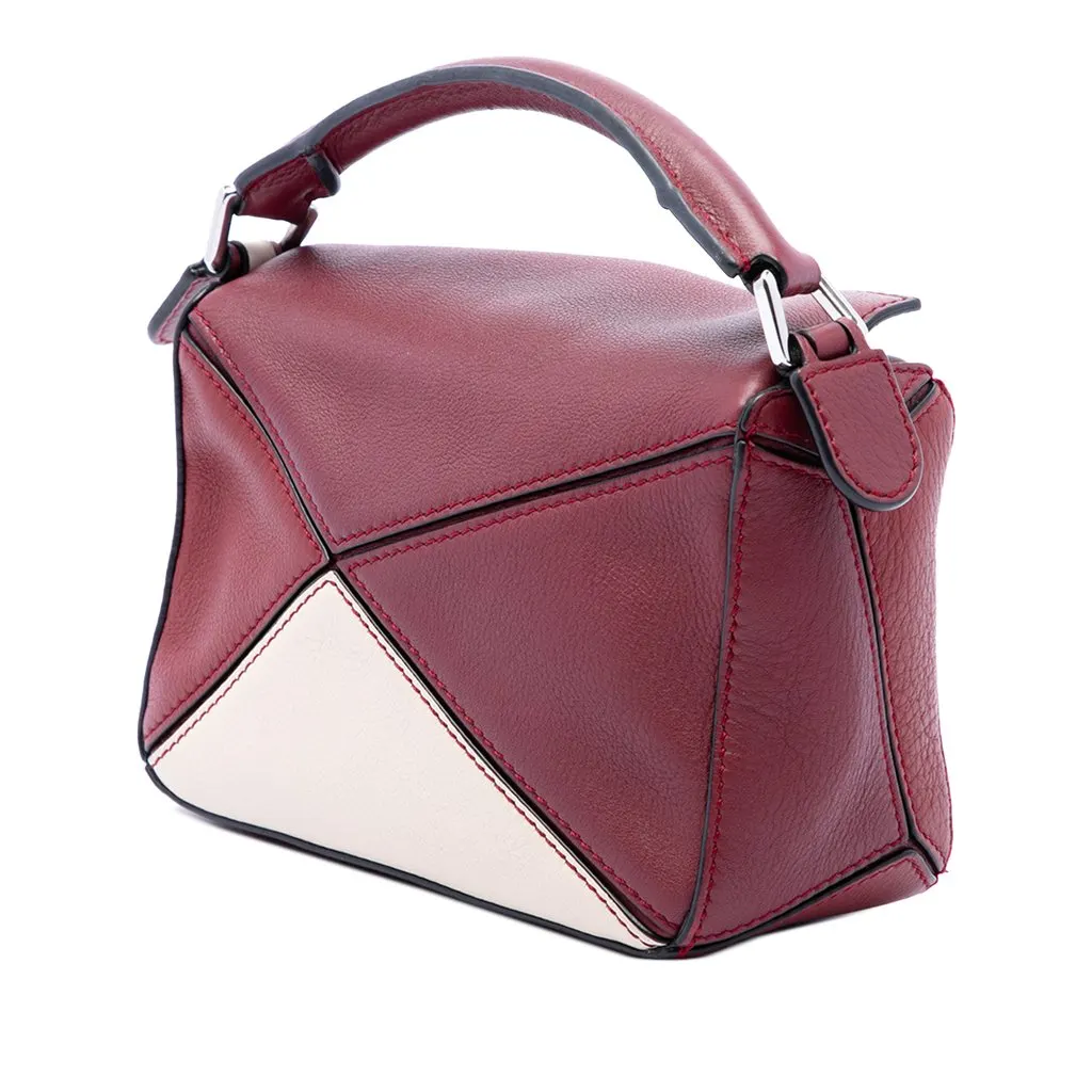 Loewe Mini Bicolor Calfskin Puzzle Satchel Red Leather Good - Back View