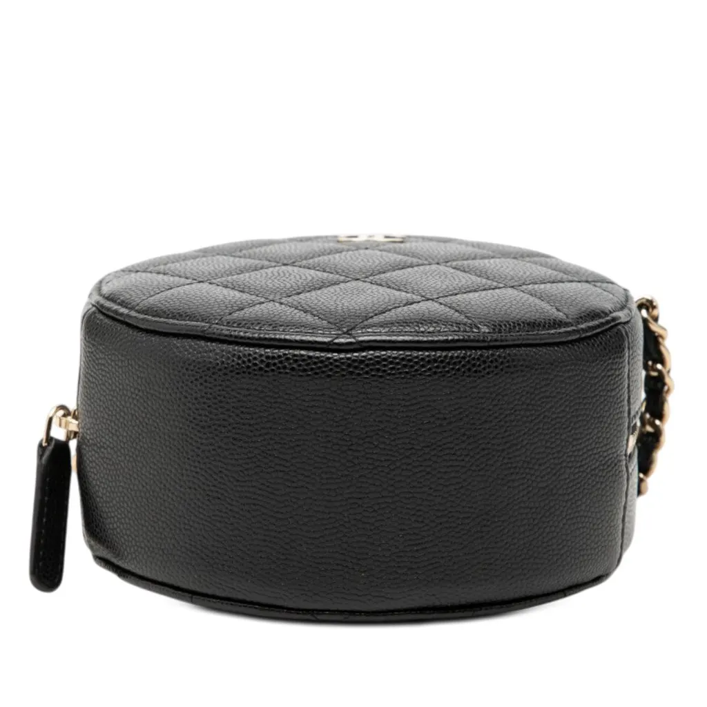 Chanel CC Quilted Caviar Round Clutch With Chain Black Leather Very good - Inside View