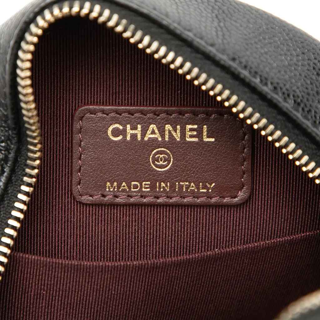 Chanel CC Quilted Caviar Round Clutch With Chain Black Leather Very good - Box View