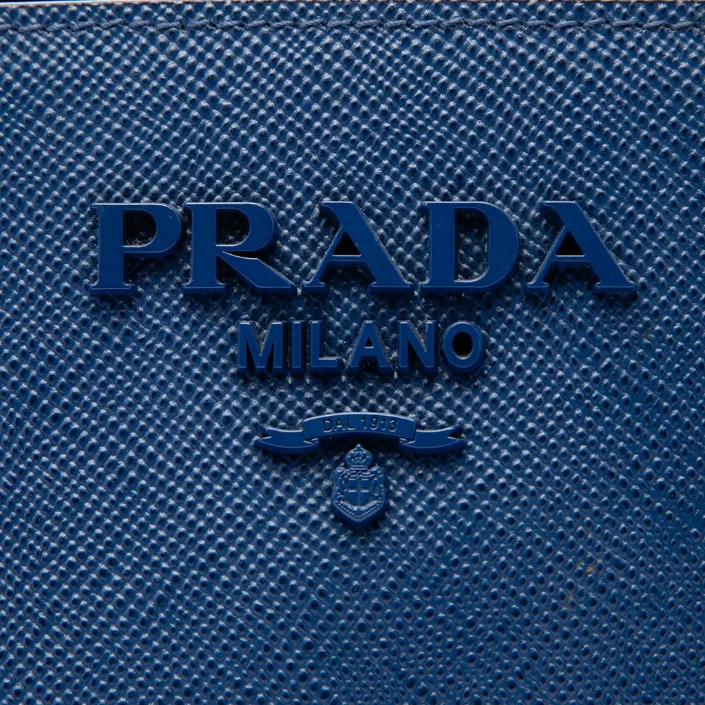 Prada Medium Saffiano Cuir Monochrome Top Handle Tote Blue Leather Very good - Box View