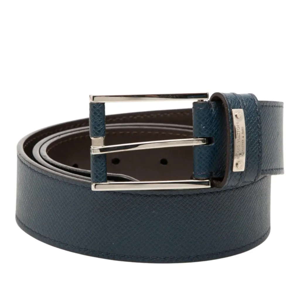 Louis Vuitton Taiga Ceinture Belt Blue Leather Very good - Front View