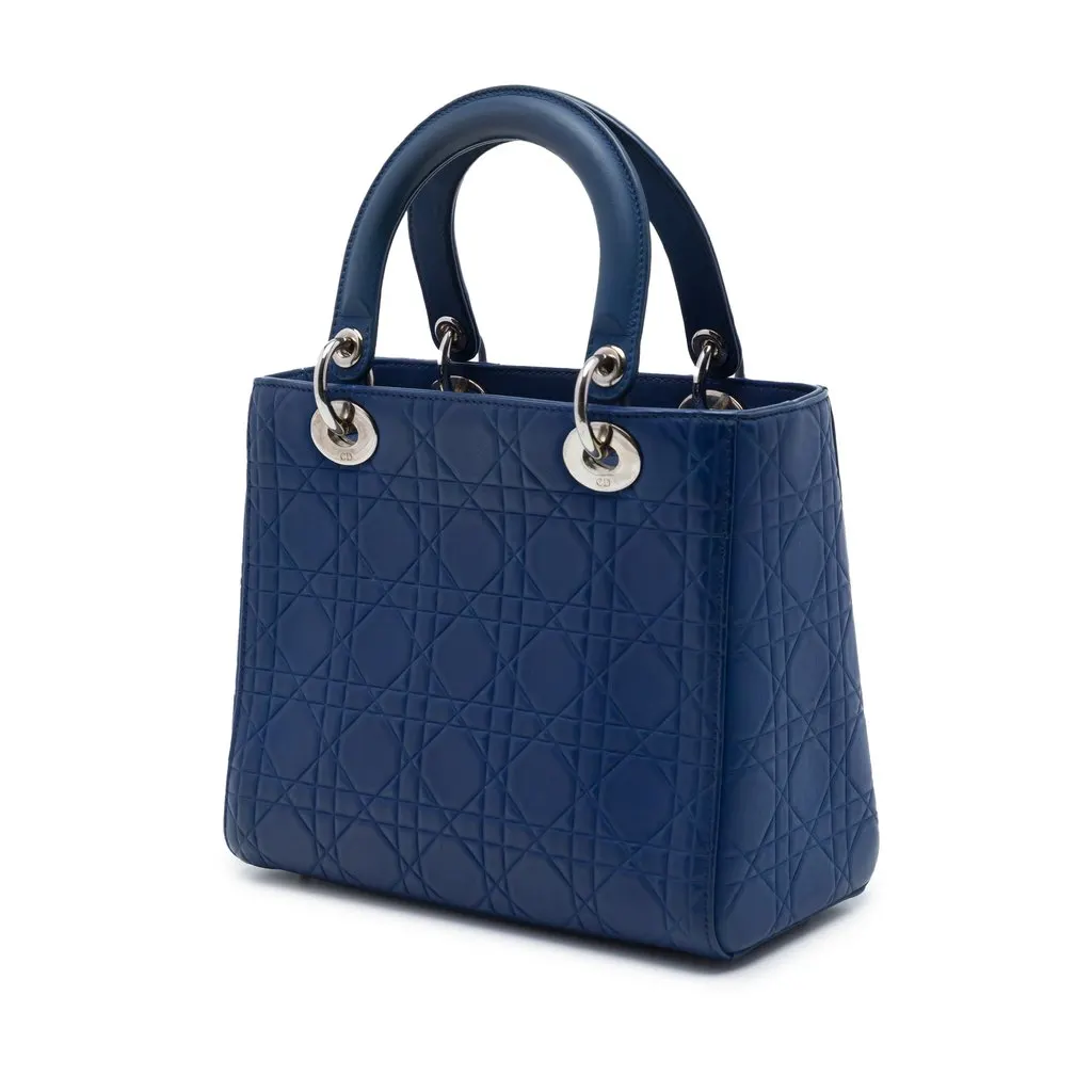 Dior Medium Ultra Matte Calfskin Embossed Cannage Lady Dior Blue Leather Very good - Back View