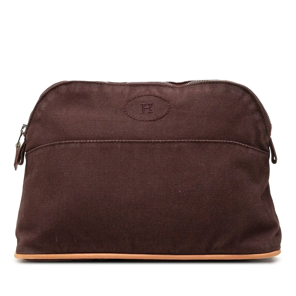 Hermès Toile Bolide Trousse De Voyage Pouch MM Brown Cotton Very good - Front View