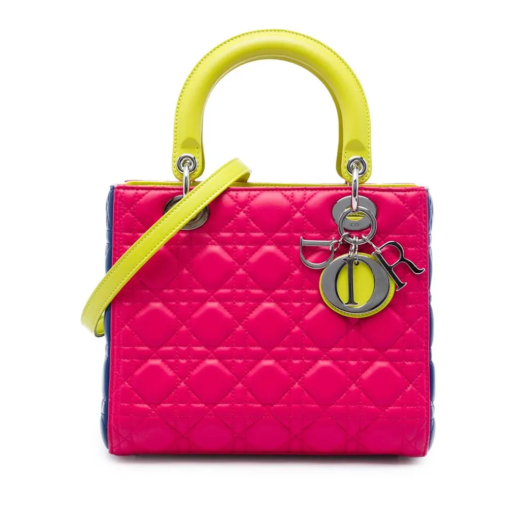 Dior Medium Tricolor Lambskin Cannage Lady Dior Pink Leather Very good - Front View
