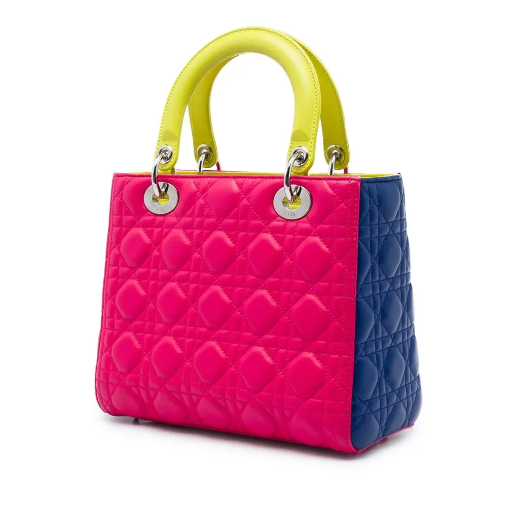 Dior Medium Tricolor Lambskin Cannage Lady Dior Pink Leather Very good - Back View
