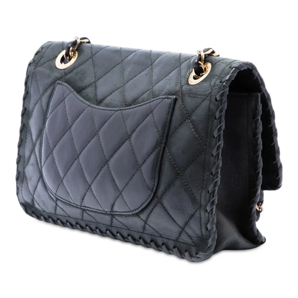 Chanel Medium Quilted Iridescent Calfskin Happy Stitch Flap Black Leather Good - Back View