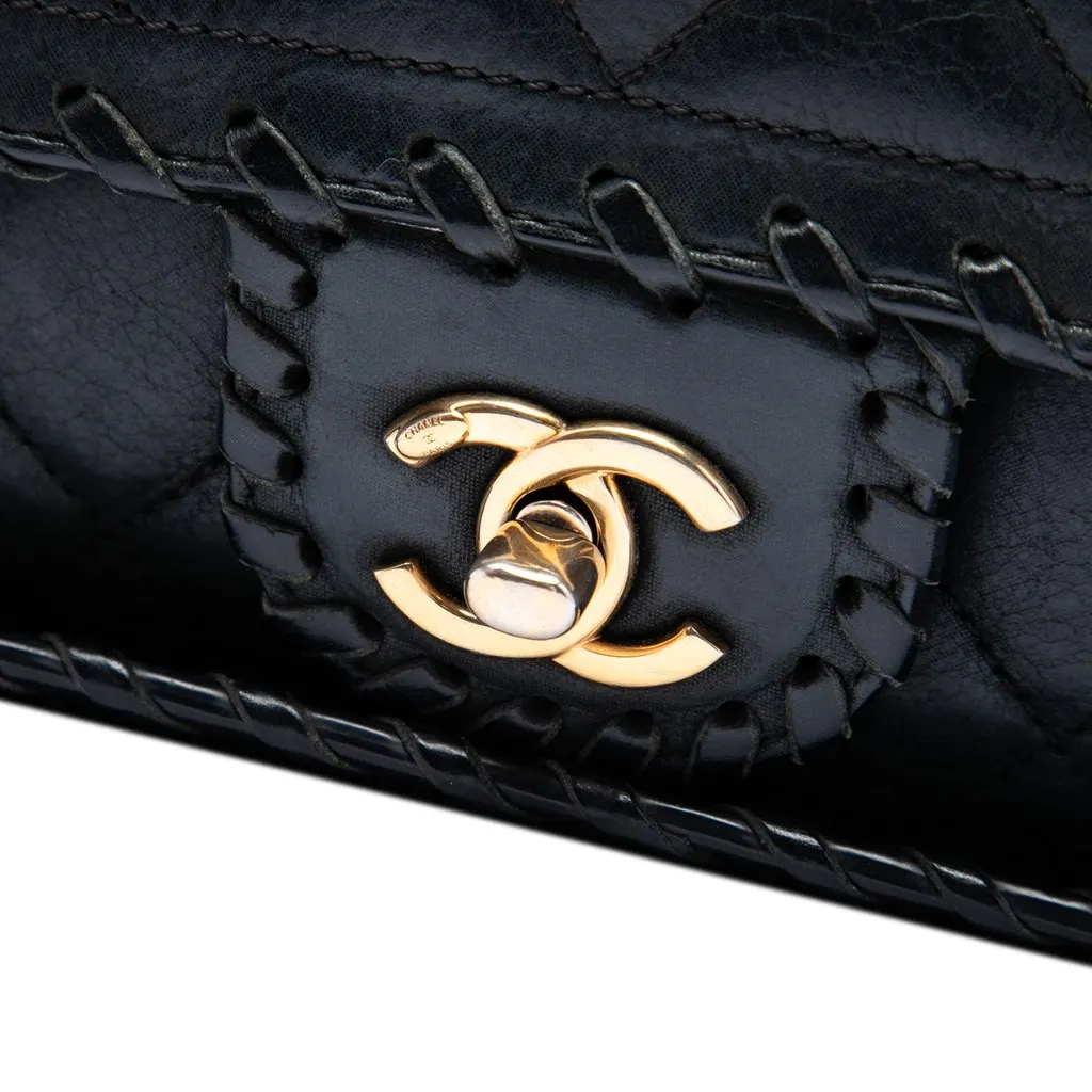 Chanel Medium Quilted Iridescent Calfskin Happy Stitch Flap Black Leather Good - Box View