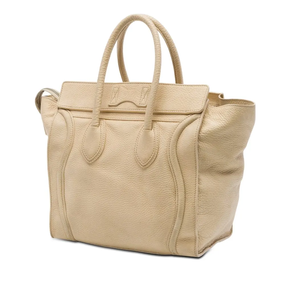 Celine Mini Drummed Calfskin Luggage Tote Beige Leather Very good - Back View