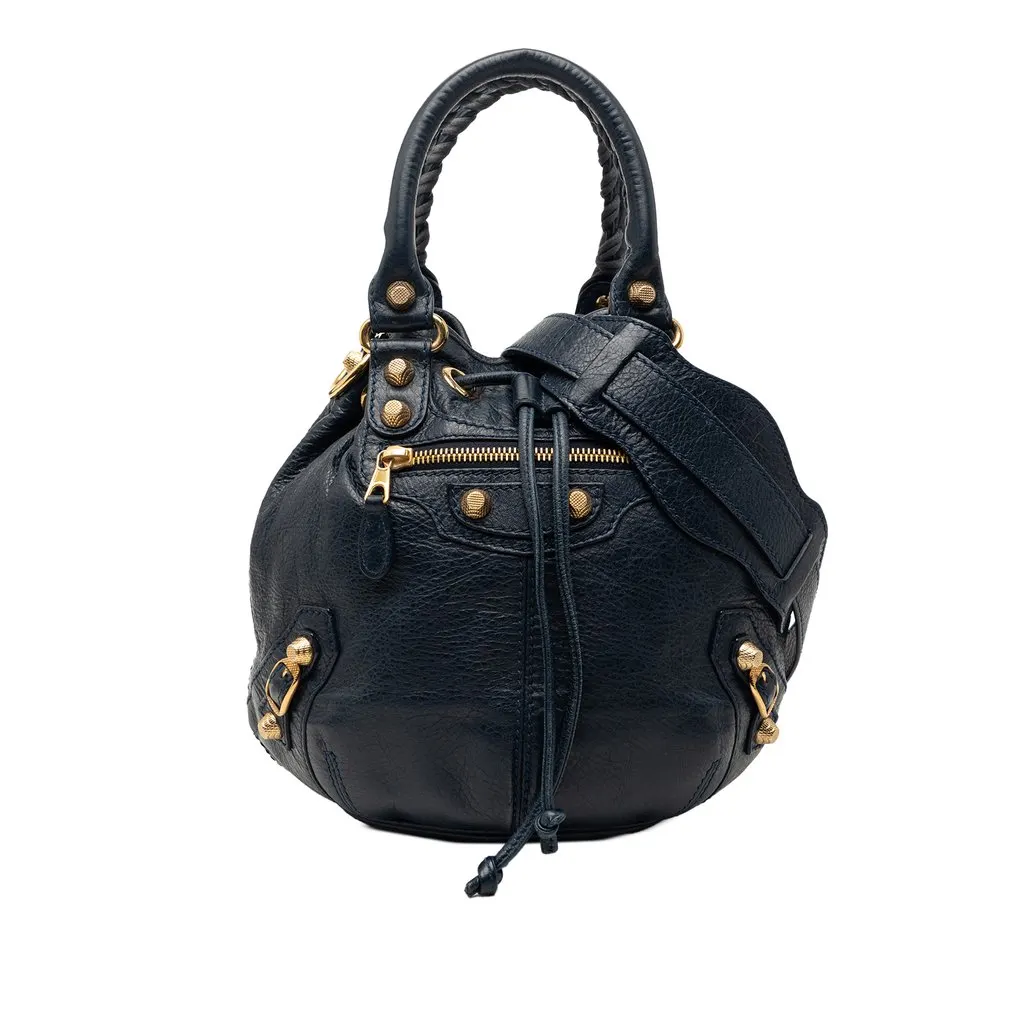 Balenciaga Mini Lambskin Motocross Giant 12 Pompon Bag Blue Leather Very good - Front View