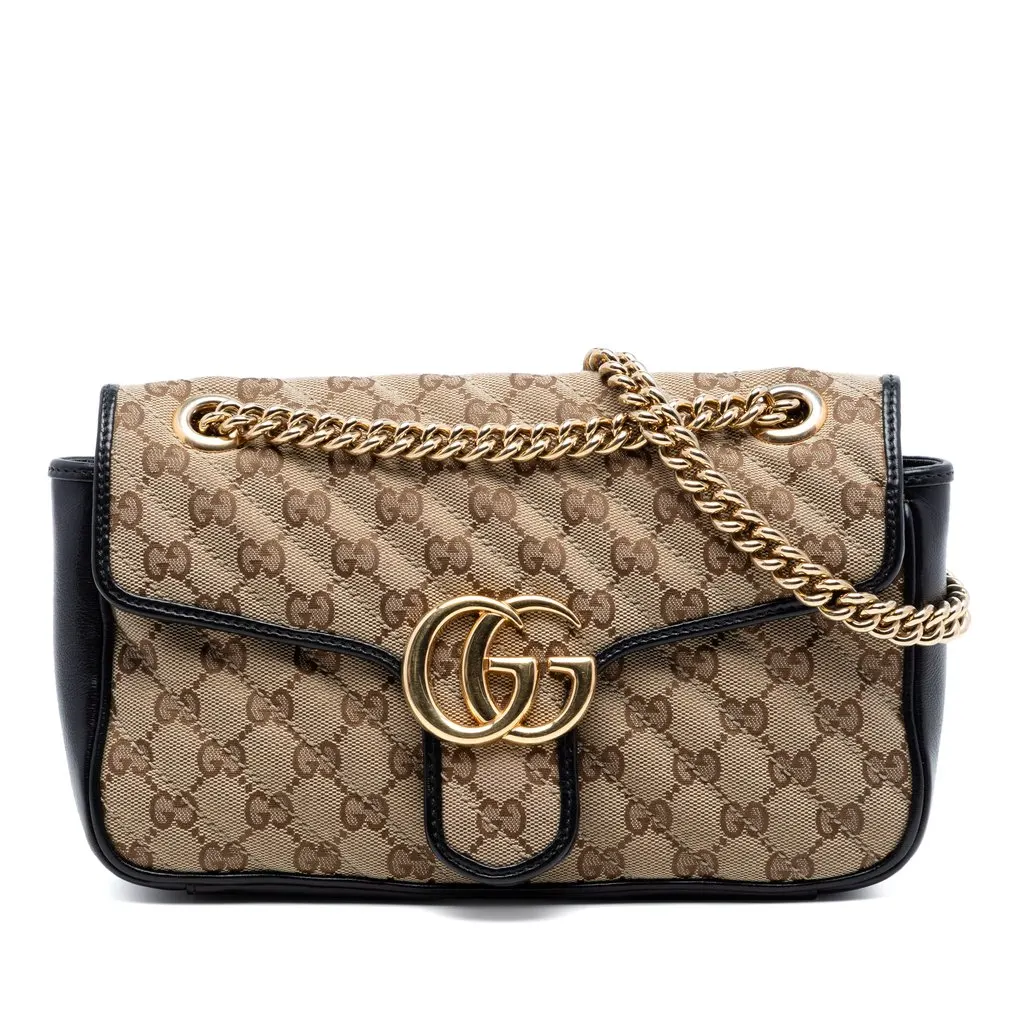 Gucci Medium GG Marmont Matelasse Diagonal GG Canvas Shoulder Bag Beige Very good - Front View