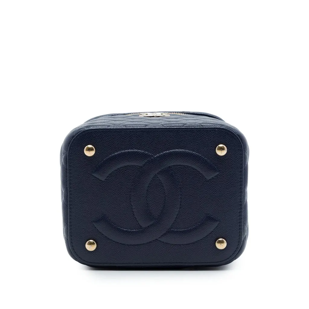 Chanel CC Quilted Caviar Top Handle Vanity Case with Chain Blue Leather Good - Inside View