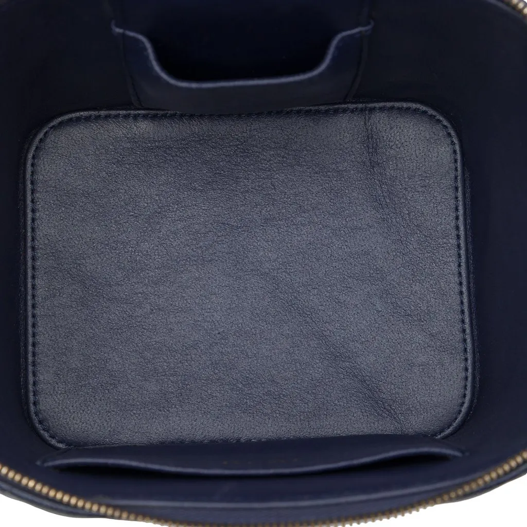 Chanel CC Quilted Caviar Top Handle Vanity Case with Chain Blue Leather Good - Model View