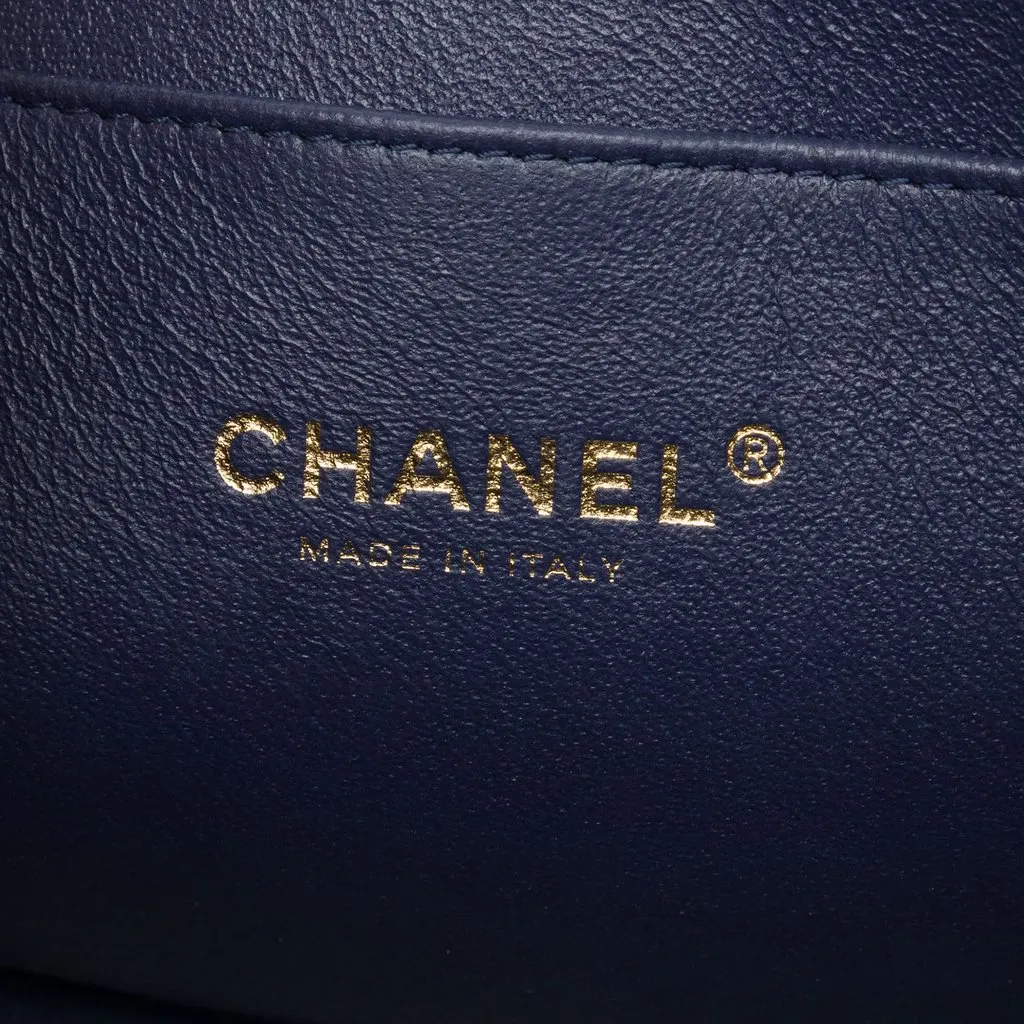 Chanel CC Quilted Caviar Top Handle Vanity Case with Chain Blue Leather Good - Box View