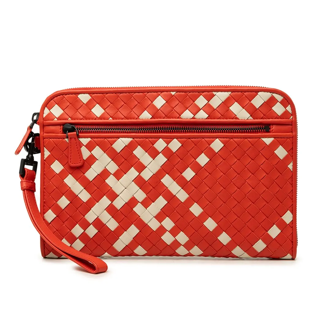 Bottega Veneta Bicolor Nappa Intrecciato Document Case Orange Leather Very good - Front View