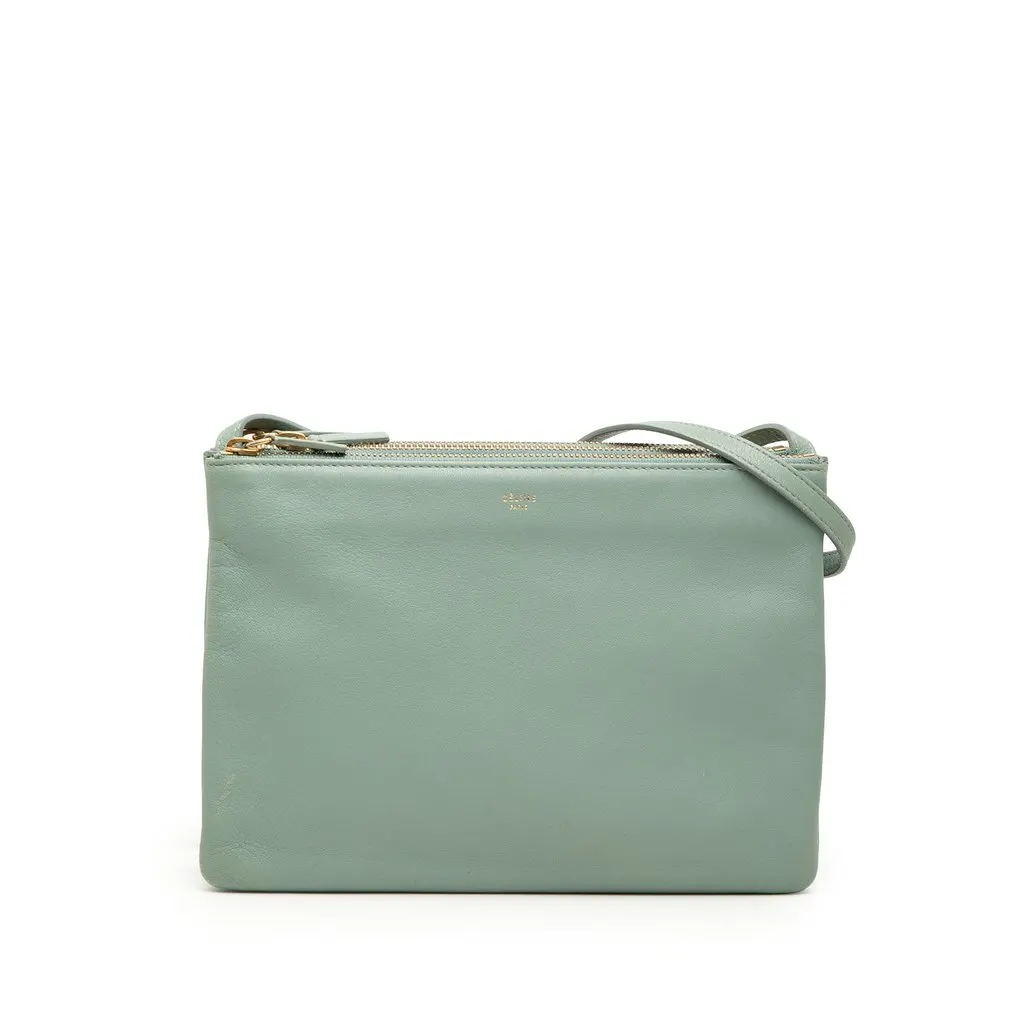 Celine Large Lambskin Trio Crossbody Green Leather Very good - Front View