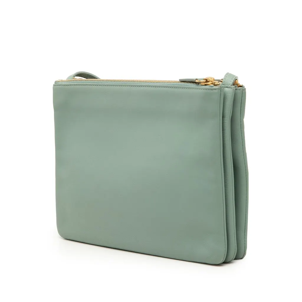 Celine Large Lambskin Trio Crossbody Green Leather Very good - Back View