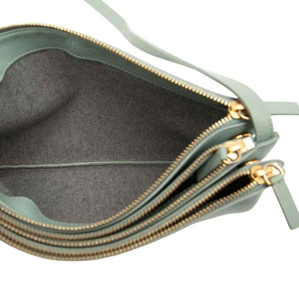 Celine Large Lambskin Trio Crossbody Green Leather Very good - Model View