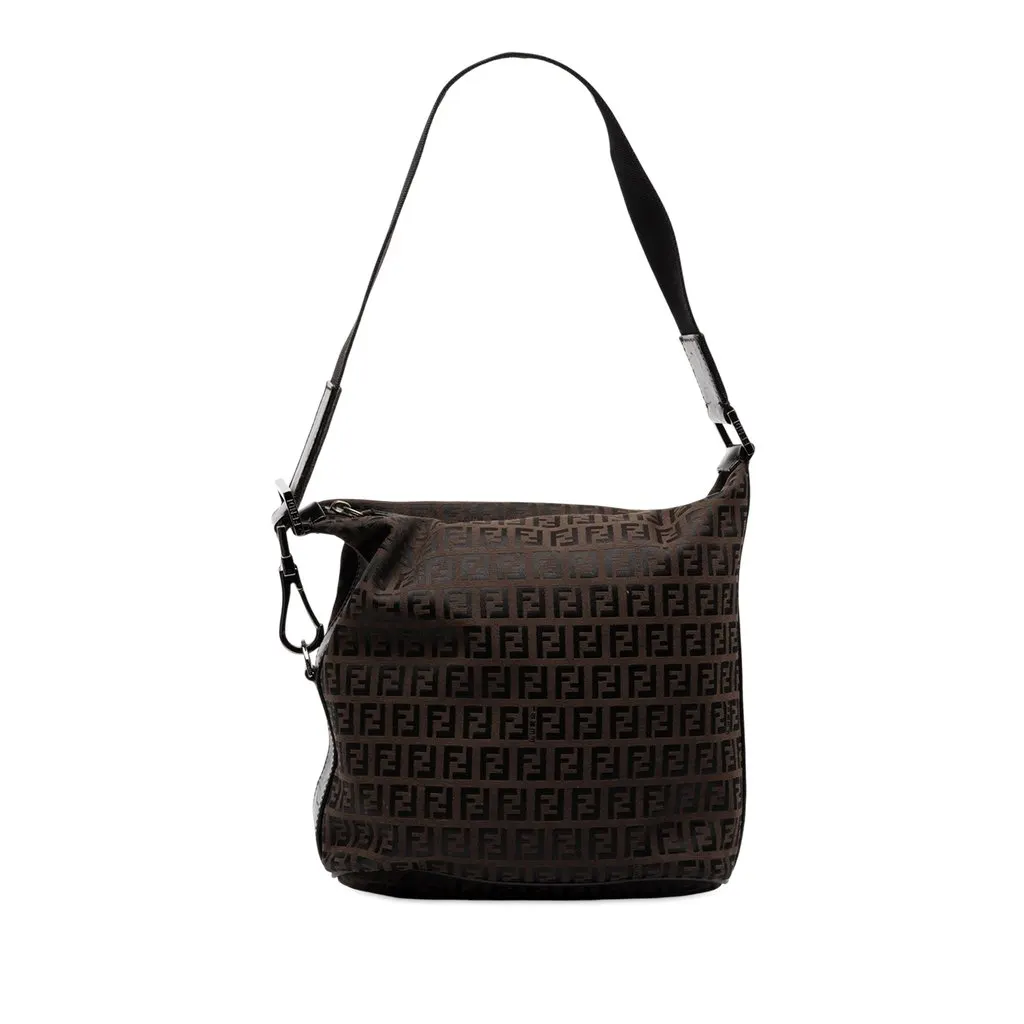 Fendi Zucchino Canvas Shoulder Bag Brown Canvas Good - Front View